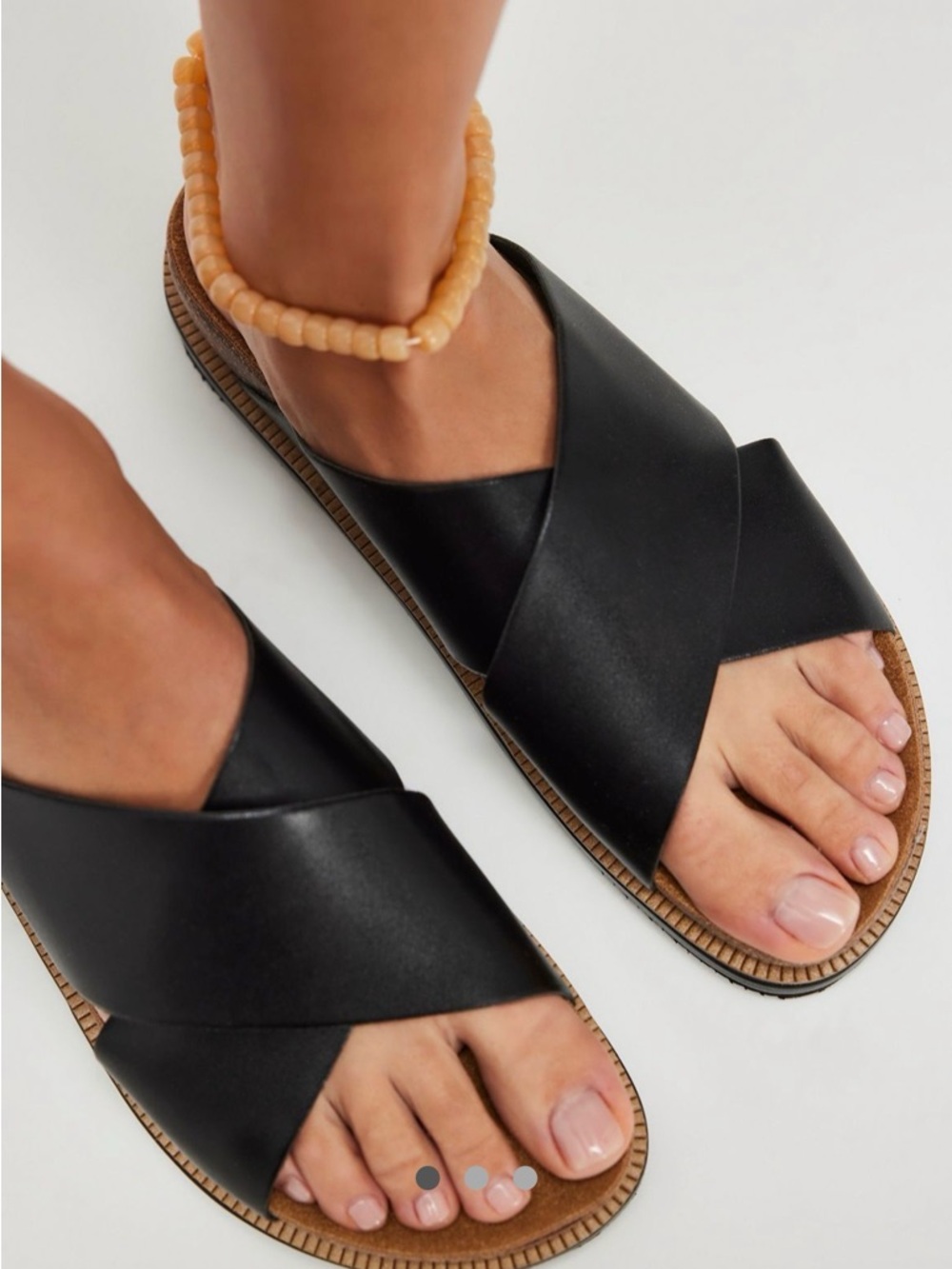 Free People Sidelines Platform Black Cross-Strap Slide Sandals - 7